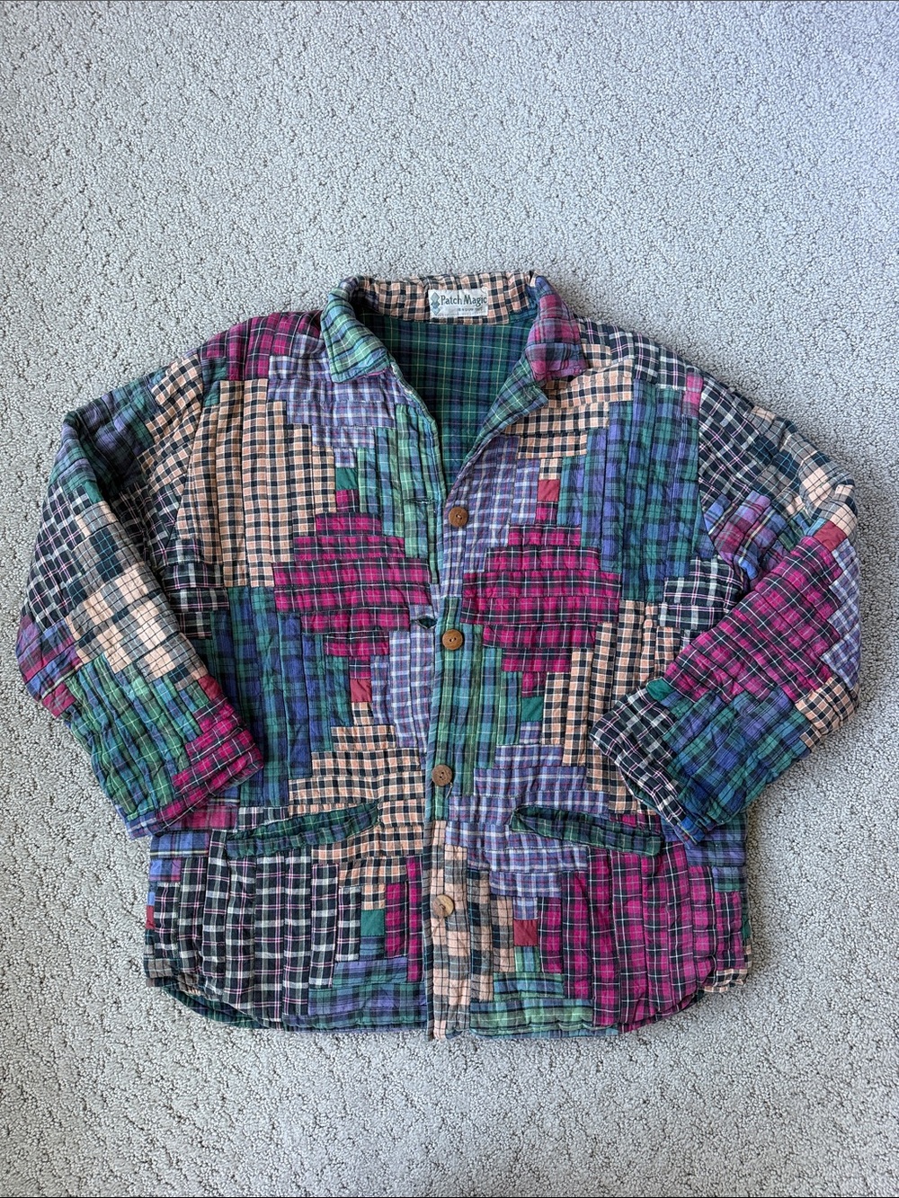 Vintage Patch Magic Harvest Log Cabin Quilted Cotton Jacket Reversible Cabincore